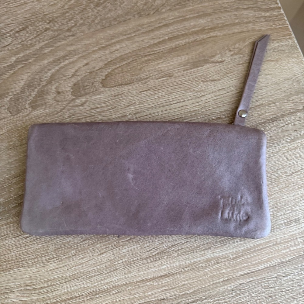 Talula De La Lune Mauve Purple Leather Slim Clutch Wallet Turquoise Zip
